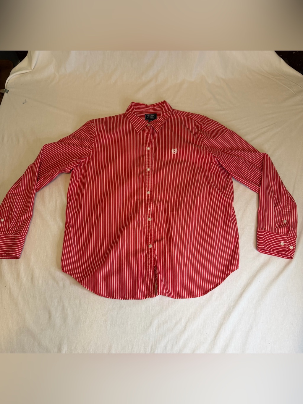 Chaps Women’s Red And White Striped Button-Down Shirt